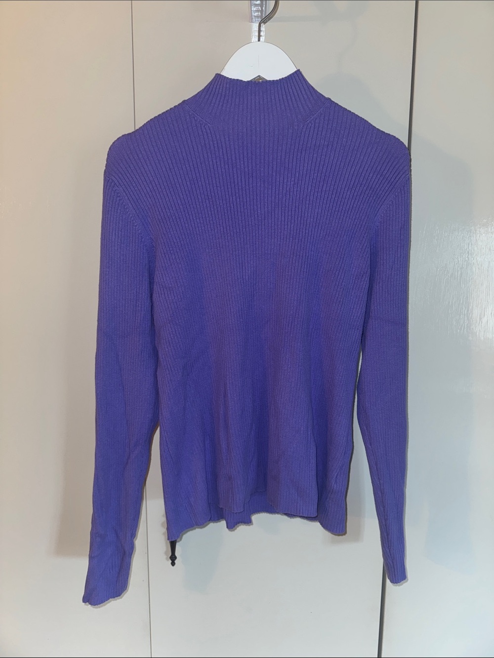 Purple Ribbed Mock Neck Sweater